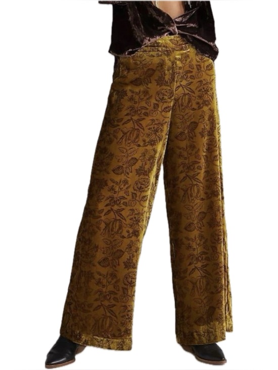 Anthropologie Pants - Anthropologie Wide Leg Velvet Pants in Gold Floral